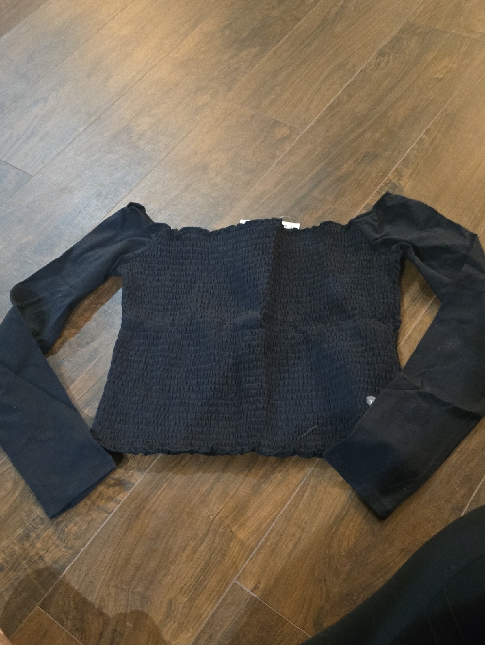Black Off-Shoulder Smocked Women's Top